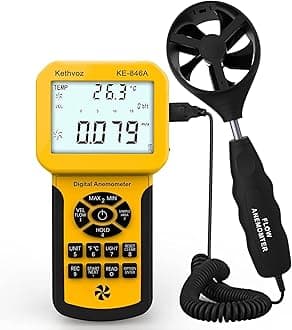 Kethvoz HVAC Anemometer CFM Wind Speed Meter, Digital Airflow Tester Measure Air Velocity Volume Temperature for AC System, Industrial Anemometro with Backlight MAX MIN AVG Data Storage KE-846A