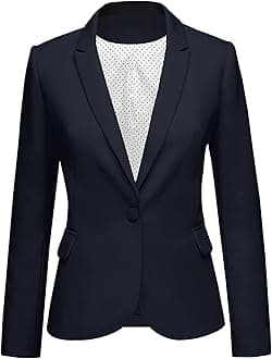 Womens Notched Lapel Pockets Button Work Office Blazer Jacket Suit