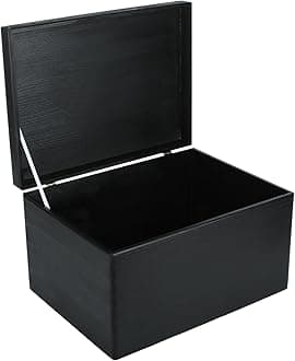 Large Black Wooden Box Storage with Hinged Lid | 15.8 x 11.8 x 9.44 inches (+-0.5) | Gift Box for Tool Dog Toy Shoes Clothes Kitchen Storage Document | Wood Keepsake Chest
