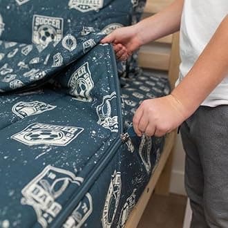 Beddy's Sports Theme Boys Durable Zipper Bedding, Bed in a Bag, Blue Sheets with Baseball, Football, Basketball, Soccer Comforter, Pillowcase & Pillow Sham, Easy to Make & Wash, Kid Zip Bedding