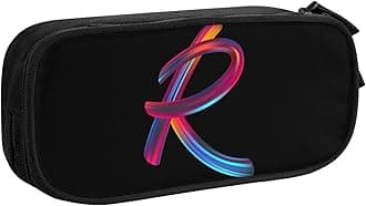 Cute Initial Pencil Case for Kids Students, Large Capacity Pencil Pouch for Boys Girls, Letter Design Pencil Box Pen Bag Office Stationery Organizer, Rainbow Letter R