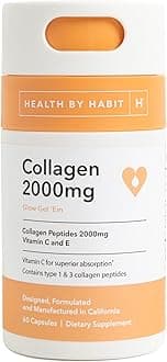 Health By Habit Collagen Supplement (60 Capsules) - Vitamin C & Vitamin E, 2000mg, Collagen Peptides, Superior Absorption, Support Your Skin, Non-GMO, Sugar Free (1 Pack)