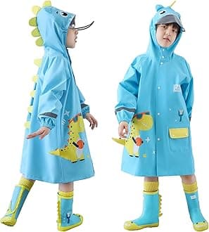 Kids RainCoat, Reusable Children's raincoats, 3D Cartoon Kids Rain Jacket with Storage Backpack, Portable Durable Windbreaker for Outdoor Climbing Cycling Hiking Camping