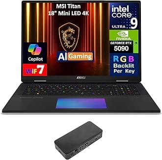 Titan AI Gaming Laptop 18" 120Hz Mini LED 4K Display (Intel Ultra 9-285HX, GeForce RTX 5090 24GB, 64GB DDR5, 2x8TB PCIe SSD (16TB), Per Key RGB KB, Win 11 Pro) w/USB-C Dock