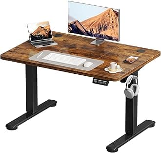 Devoko Electric Standing Desk 100x60cm Sit Stand Table Height Adjustable Desk with Backpack Hook and Memory Smart Pannel, Home Office Table with Splice Board,Rustic Brown