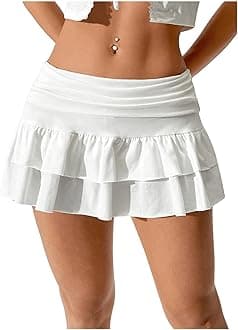 Women's Ruffle Layered Mini Skirts Fold Over Flared Flowy Y2K Skirt with Shorts Underneath Summer Vacation Outfits