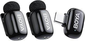 BOYA mini Wireless Lavalier Microphone for Android/iPhone 15/16,USB-C Plug & Play, 328ft 6H Battery, 3-Level AI Noise Reduction,AI Voice Changer for YouTube/TikTok/Recording (2TX+1RX,No Charging Case)