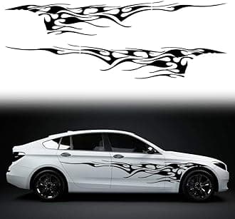 2Pcs 103'' Universal Flame Graphics Car Auto Body Side Sticker Racing Sports Self-Adhesive Side Strip Decal Decoration Accessories for Truck SUV Off-Road Vehicles (Style1 Black)