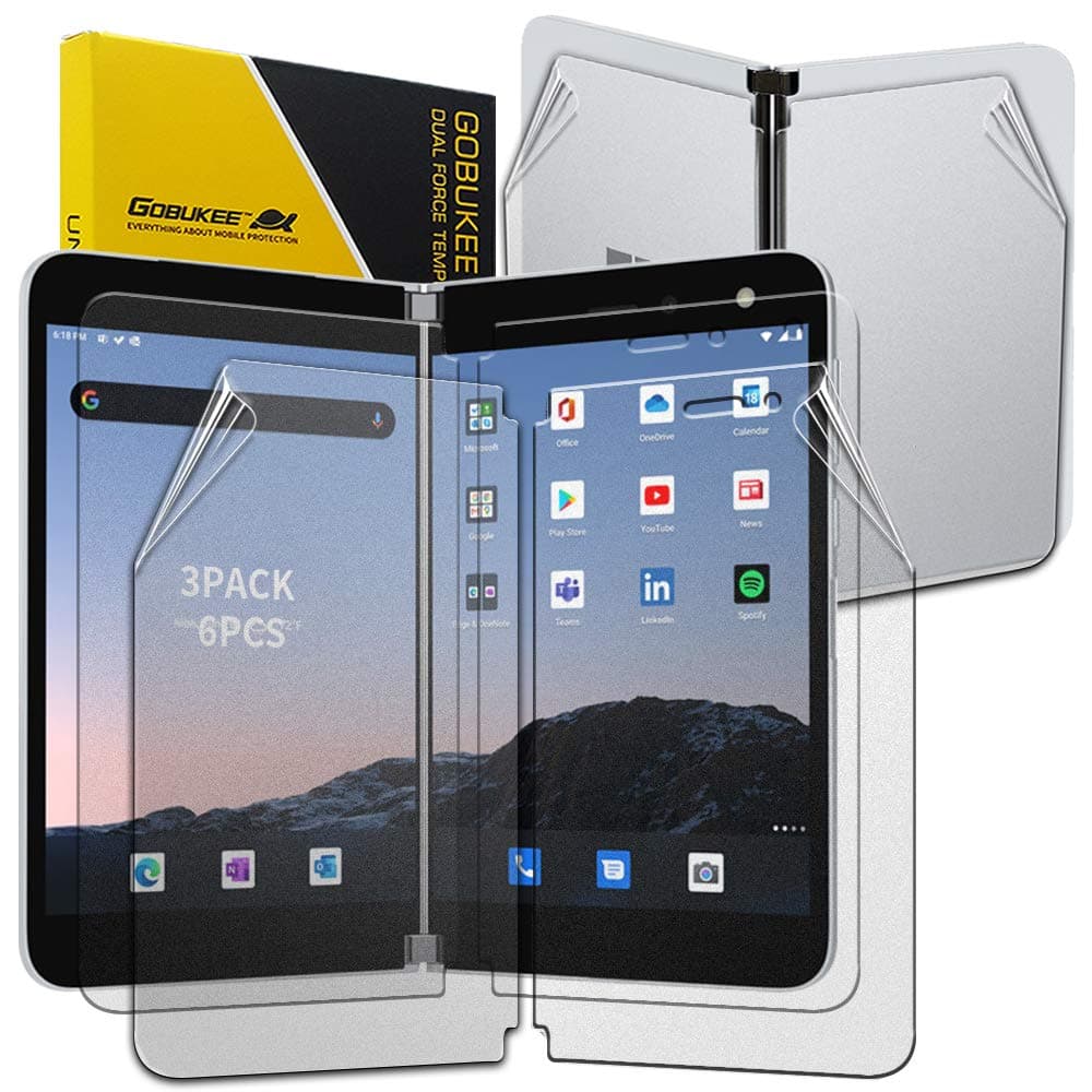 GOBUKEE[3PACK 6PCS] [Matte]+[Clear]+[Back Protector] MS Surface Duo PET Film Screen Protector Matte + Clear Film protector with Back Film [Perfect Fit] for Microsoft SurfaceDuo