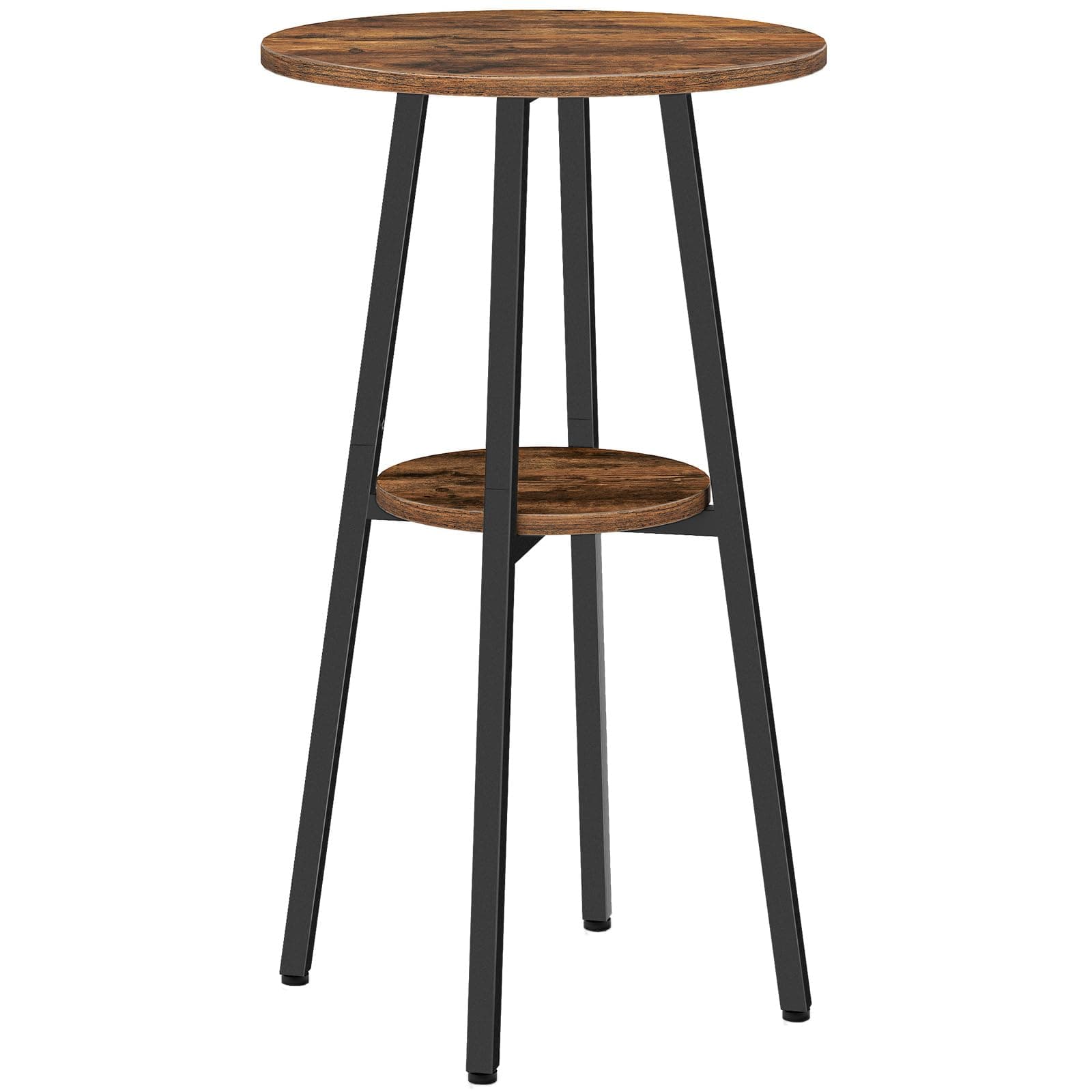 HOOBRO Round Bar Table, Breakfast Bar Table, 95 cm High Table with 2-Tier Storage for Small Spaces, Kitchen, Cocktail Bar, Easy to Assemble, Rustic Brown EBF55BT01