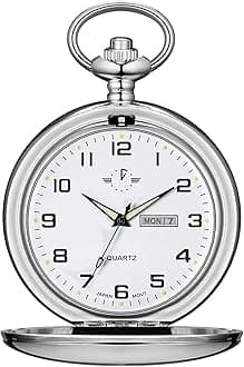 Smooth Quartz Pocket Watches for Men Classic Arabic Digital Luminous Dial & Day Date Pocket Watch with Chain Christmas Graduation Birthday Gifts