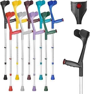 Ossenberg Classic Open Cuff Ergonomic Grip Elbow Crutch – Black – Single | Lightweight Height Adjustable Economy Comfort Coloured Forearm Crutch for Adults Men & Women Mobility and Walking Aid