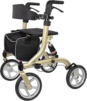 Winlove Rollator Walkers for Seniors-Folding Rollator with Seat and 10-inch All Terrain Wheels-Medical Roling Walker Aluminium Frame with Suspension Spring and Heating Seat Pad,Champagne