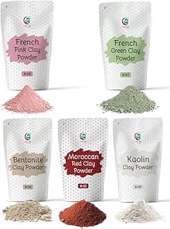 Pack of 5 Clays For Mask Making & Soap Making | Rose Clay, French Green Clay, Kaolin Clay, Moroccan Red and Bentonite | 8oz Each | Best Variety Pack For DIY Projects | By Yogi’s Gift ®