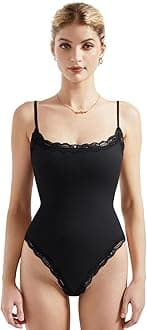 Women Square Neck Lace Bodysuit Sleeveless Spaghetti Strap Tank Top