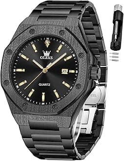 OLEVS - Large Easy to Read Stainless Steel Business Watch Analog Waterproof Luminous Casual Luxury Men Watch