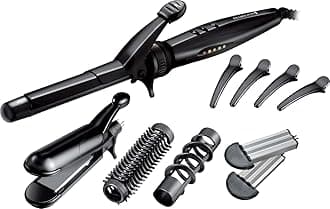 S8670 Multi-Style Includes Reversible Styling Plates, 19 mm Curling Tong, Round Brush and Spiral Curling Attachment, Hair Clips, Black