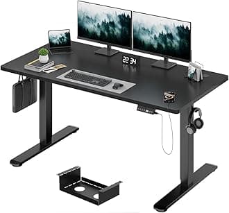 Devoko Electric Standing Desk 140x70cm, 18mm Thick Tabletop, Sit-Stand Height Adjustable with Sedentary Reminder, USB Charging Port, 3 Memory Smart Panel, Heavy-Duty Steel Frame (Black)