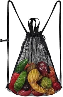 HOLYLUCKMesh Drawstring Bag With for Swimming, the Beach, Camping and More, 1black, L, Drawstring
