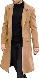 SOMTHRON Men's Casual Trench Coat Slim Fit Notched Collar Long Jacket Overcoat Single Breasted Pea Coat wih Pockets