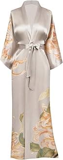 KIM+ONO Luxury 100% Mulberry Washable Silk Kimono Robe for Women | Long Floral Robe | Original Design