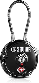 Savior Equipment Quality TSA-Approved 3-Digit Combination Cable Travel Luggage Locks for Rifle Bag Firearm Gun Case Accessories Ammo Boxes Outdoor Storage, Obsidian Black, 1-Pack