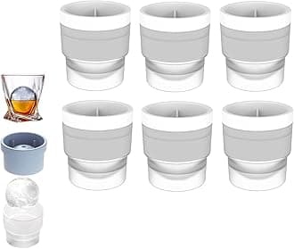 Chiclify Ice Ball Maker Mold, Slow Melting Round Ice Cube Molds with Lids, Reusable Silicone Sphere Ice Mold Maker for Bourbon Whiskey, Cocktails, Easy To Demould and Clean (White,6PS)