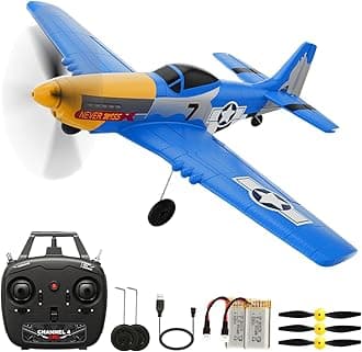 P51D RC Plane 4CH 2.4GHz RTF Remote Control Airplane P-51 Mustang Fighter Glider Aircraft Ready to Fly Radio Controlled Drone Hobby Plane with 6-Gyro Xpilot Stabilization System for Beginners Trainer