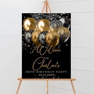 Personalized Welcome Birthday Party Sign, Welcome Poster Black, Gold Glitter Sparkle,Birthday Signage Decor, Happy Birthday Decorations