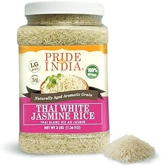 Premium Thai Hom Mali Jasmine Rice from Pride of India – Naturally Fragrant – Oriental cuisines Accompaniment – Make Delicious Sticky Rice Pudding - Taste in 3 Pound Jar