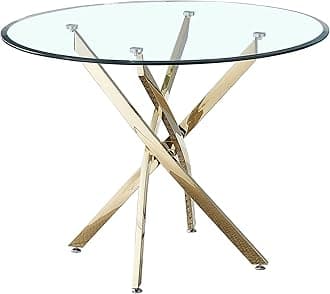 Round Glass Dining Table, Kitchen Table with Clear Tempered Glass Top & 4 Gold Chrome Legs, Modern Dining Table Kitchen Dining Room Table for Dining Room Kitchen (Gold)