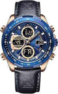NAVIFORCE Men's Military Digital Watches Analog Quartz Waterproof Watch Sport Multifunctional Leather Wristwatch