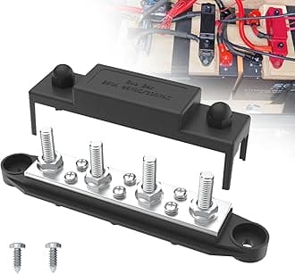 Upgraded Bus Bar 250A 12V Power Distribution Block with 5/16" (M8) 4-Posts Terminals Block with Cover for Automotive, Marine, Battery System (Black)