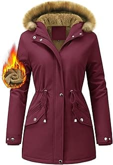 FemiChicWomen Winter Coat UK Fleece-Lined Jackets Ladies Long Winterproof Parka Warm Padded Coats Thermal Thickened Hooded Outwear Detachable Hood Overcoat