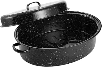 Granite Roaster Pan, 19” Enameled Roasting Pan with Domed Lid. Oval Turkey Roaster Pot, Broiler Pan Great for Turkey, Chicken, Lamb, Vegetable. Dishwasher Safe Cookware Fit for 20Lb Turkey