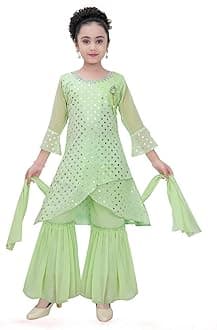 Ethnic Indian Girls Kurta Plazzao Dress Set, Thread Sequin Embriodery, Size 3 Years to 16 Years