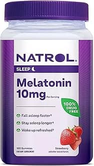 GenericNatrols Melatonin Gummies, 10 mg, 180 count, Strawberry Flavor, Non-GMO, Vegetarian, Free of Artificial Flavors, Sweeteners, Colors and Preservatives