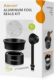 Aieve Reusable Vertuo Capsule Kit Compatible with Nespresso Pods Vertuo Include 80 pcs Aluminum Foil Seals Lid, Pod Holder, Coffee Spoon and Lid Opener