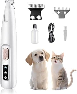 Electric Paw Trimmer for Dogs & Cats - Ultra Quiet Rechargeable Clipper with LED Light, 2 Wide Blades, Waterproof for Paws, Ears, Face, Rump - Multifunctional Pet Grooming Tool
