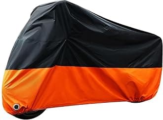 Motorcycle Cover Waterproof Outdoor Made of Heavy Duty Material, Fits up to 96" Harley Davison and All Motors with Lock-Holes & Storage Bag Professional Windproof Strap