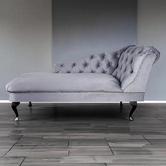 – RegentTufted Chaise Lounge Sofa & Seating Handmade Velvet Living Room Bedroom Hallway Black Accent Chair (Right Hand, Platinum)