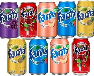 Fantta Naturally Flavoured American Soft Soda Drink 355ml x 10 Cans (Strawberry,Peach,Pine apple,Grape,Berry)