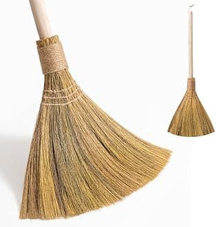 Natural Whisk Sweeping Hand Handle Broom - Brooms for Wedding Jumping Ceremony Halloween DIY Decoration - Vietnamese Straw Soft Broom - 12.2" Width, 28.35" Length