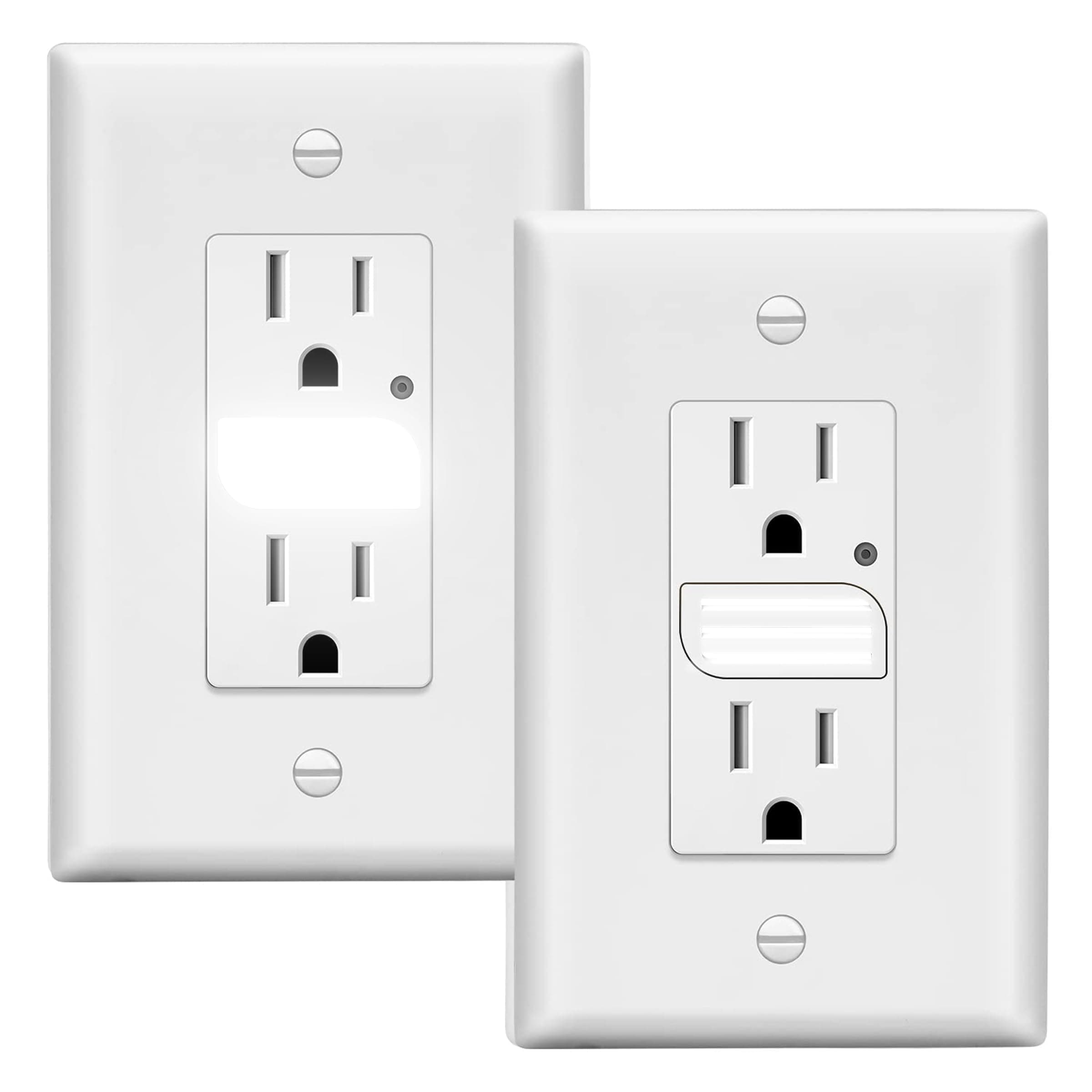LED Guide Light Receptacle with Automatic Daylight Sensor and Wall Plate, Night Light Decorator Wall Outlet, 125VAC/15A Tamper-Resistant Receptacle, LGL-15TR-WW2P, White, 2-Pack