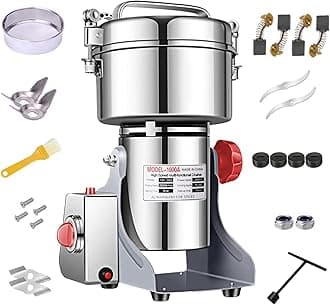 Electric Grain Grinder Mill 1000g High-speed Spice Herb Mill Commercial Powder Machine for Dry Cereals Grain Herb Spice Coffee Corn Bean (1000g Stand Type)