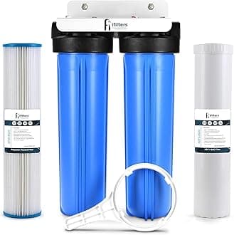 iFilters 2-Stage 20″ Well Water Whole House Filtration System | Dual-Stage Sediment & GAC/KDF Filters | Reduces Rust, Iron Sediment, Chlorine, Odor & Taste | 1″ Ports