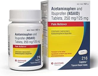 Dual Action Acetaminophen 250mg and Ibuprofen 125mg Caplets, Up to 8h of Pain Relief for Minor Aches and Pain, Headaches, Toothache, Backache, Menstrual Cramps, Minor Arthritis Pain, 216 Count