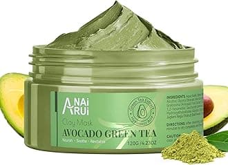 ANAI RUI Green Tea Face Mask with Avocado, Clay Facial Mask for Acne, Mud Mask for Face and Body, Face Cleansing Mask, Hydrating, Nourishing, Soothing, 120g/4.23 oz