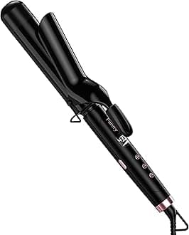 Farery 1.5 inch Curling Iron For Long Hair, Lightweight Long Barrel Curling Iron 1 1/2 Inch, Ceramic Curling Wand Infused Argan Oil & Keratin for Bouncy Curls, 9 Temp Digital Display & Lock Key, Glove