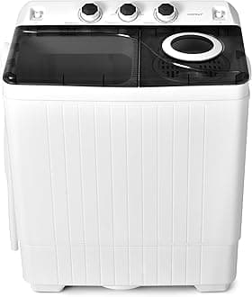 COSTWAY Portable Washing Machine, 2-in-1 Twin Tub 26lbs Capacity Laundry Washer(18lbs) and Spinner(8lbs) with Control Knobs, Timer Function, Drain Pump, Perfect for Home Apartment RV, Black